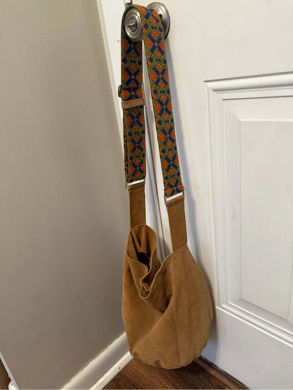 Roller Rabbit 100% Suede Hobo Bag with Patterned Strap